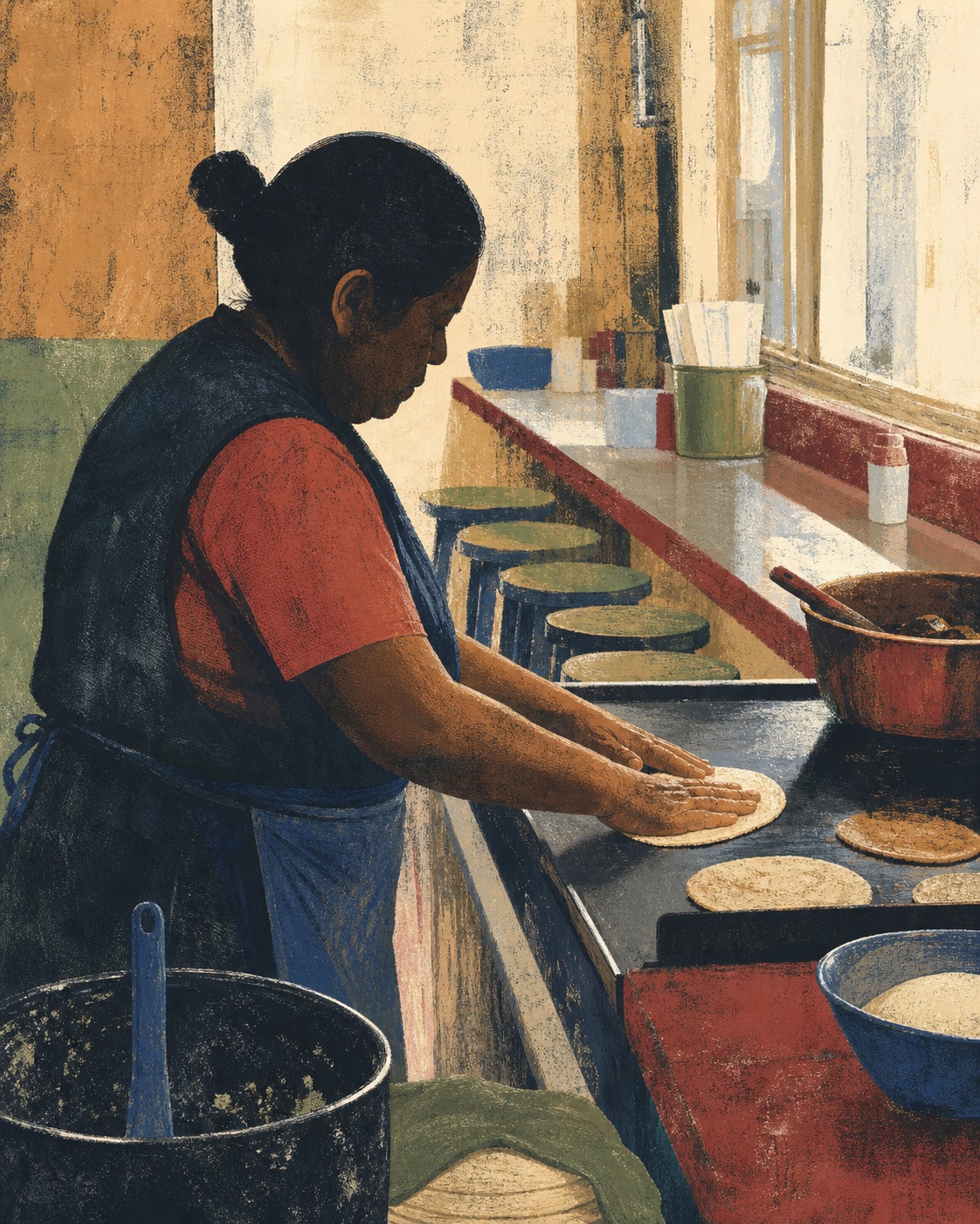 El taquero trabajando en Lonchería María Isabel